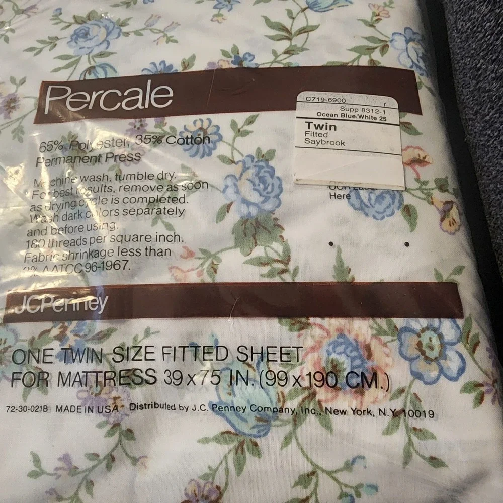 JC Penny Percale Twin Flat & Fitted Sheet Vtg. 180 Count